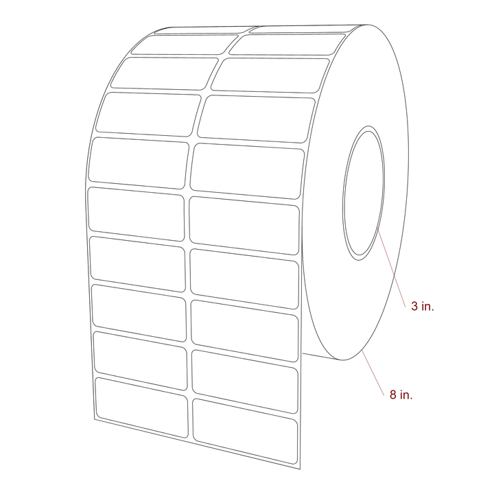 2.5 Inch x 1 Inch Rectangle Inkjet Label Roll - 3 Inch Core - 8 Inch Roll OD - 2Up - 3D Perspective