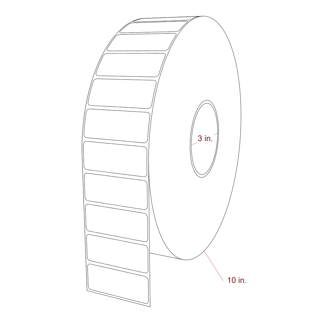 2.5 Inch x 1 Inch Rectangle Inkjet Label Roll - 3 Inch Core - 10 Inch Roll OD - 3D Perspective