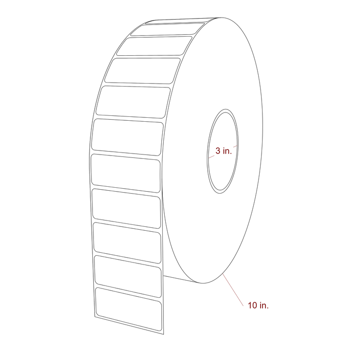 2.5 Inch x 1 Inch Rectangle Inkjet Label Roll - 3 Inch Core - 10 Inch Roll OD - 3D Perspective