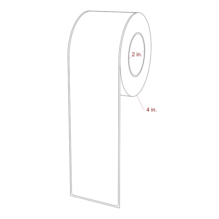 2.5 Inch x 10 Inch Rectangle Inkjet Label Roll - 2 Inch Core - 4 Inch Roll OD - 3D Perspective