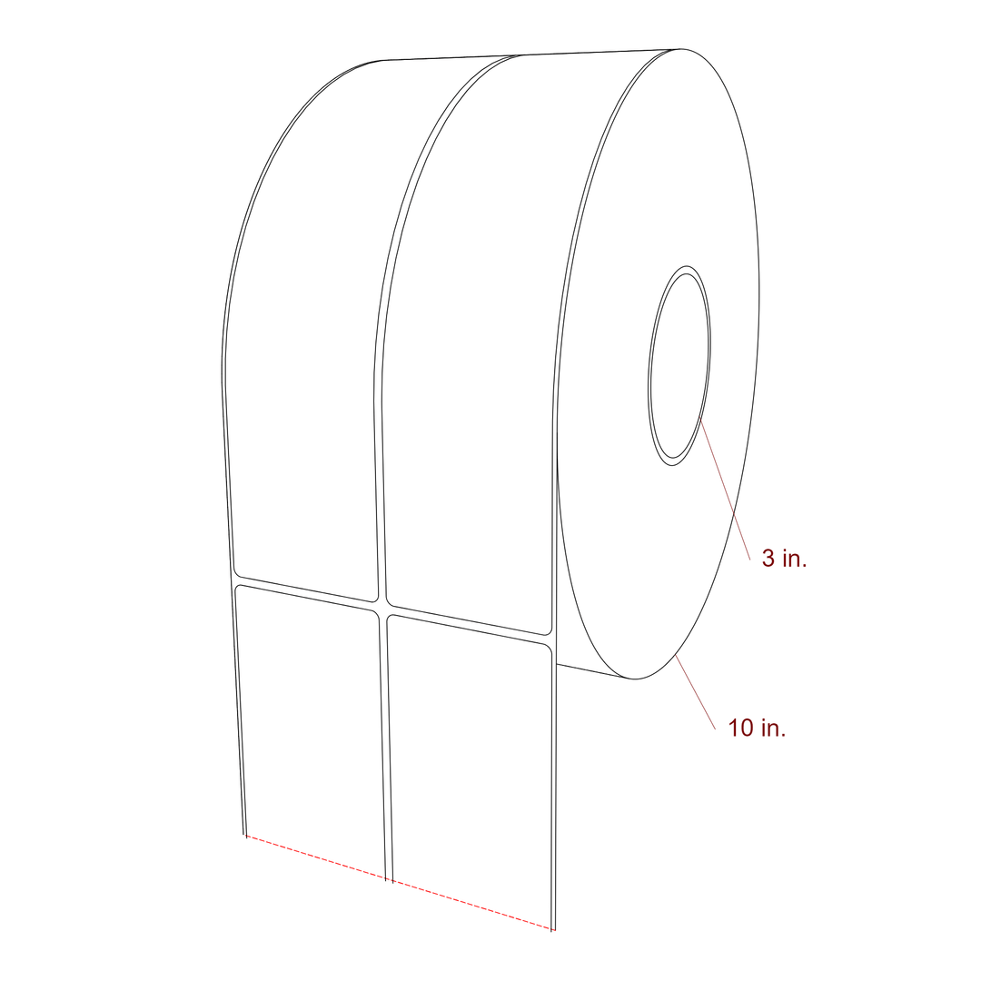 2.5 Inch x 10 Inch Rectangle Inkjet Label Roll - 3 Inch Core - 10 Inch Roll OD - 2Up - 3D Perspective