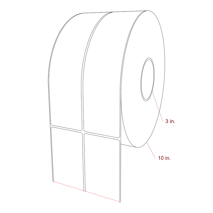 2.5 Inch x 10 Inch Rectangle Inkjet Label Roll - 3 Inch Core - 10 Inch Roll OD - 2Up - 3D Perspective