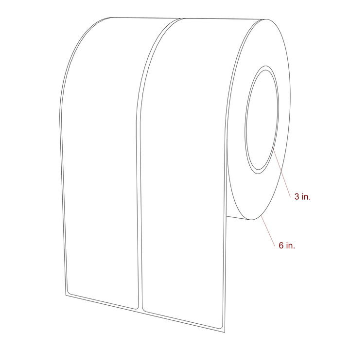 2.5 Inch x 10 Inch Rectangle Inkjet Label Roll - 3 Inch Core - 6 Inch Roll OD - 2Up - 3D Perspective