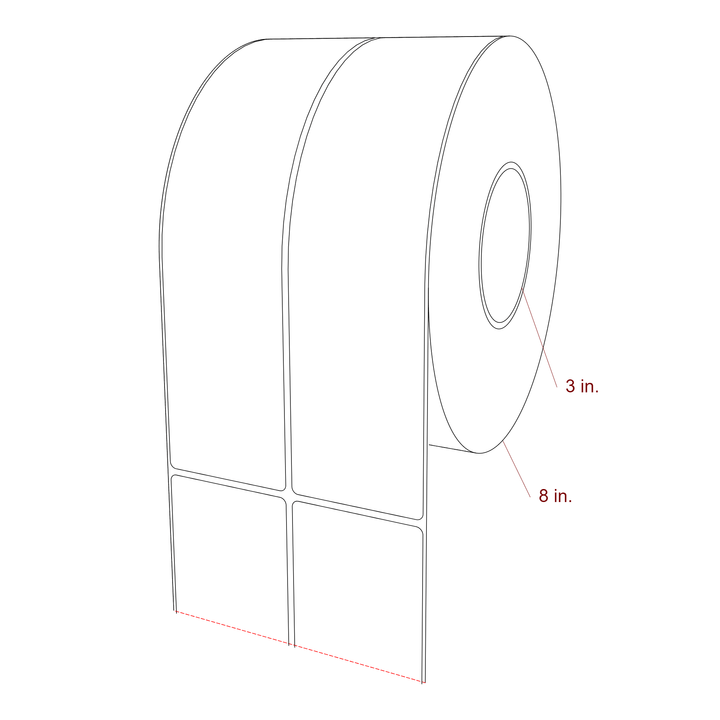 2.5 Inch x 10 Inch Rectangle Inkjet Label Roll - 3 Inch Core - 8 Inch Roll OD - 2Up - 3D Perspective