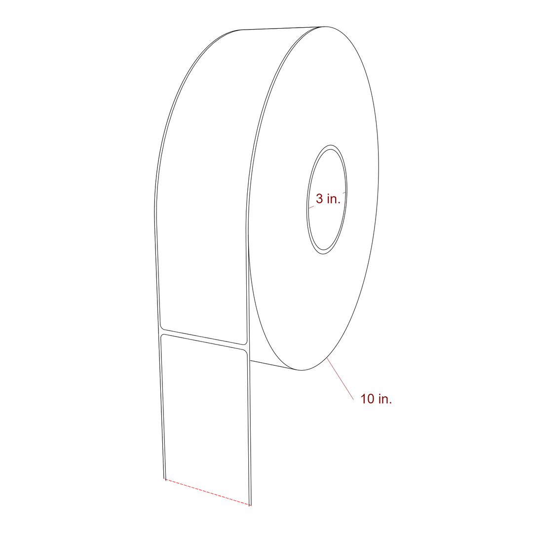 2.5 Inch x 10 Inch Rectangle Inkjet Label Roll - 3 Inch Core - 10 Inch Roll OD - 3D Perspective