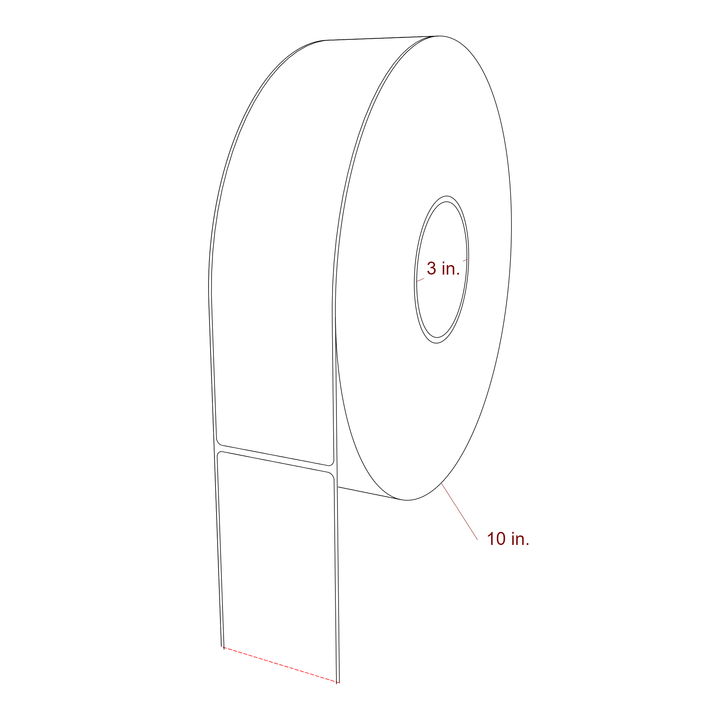 2.5 Inch x 10 Inch Rectangle Inkjet Label Roll - 3 Inch Core - 10 Inch Roll OD - 3D Perspective