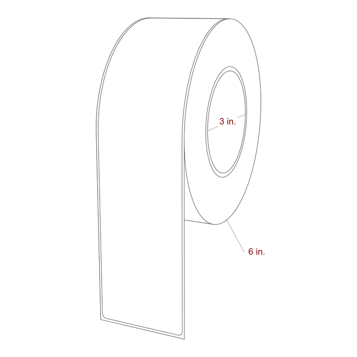 2.5 Inch x 10 Inch Rectangle Inkjet Label Roll - 3 Inch Core - 6 Inch Roll OD - 3D Perspective