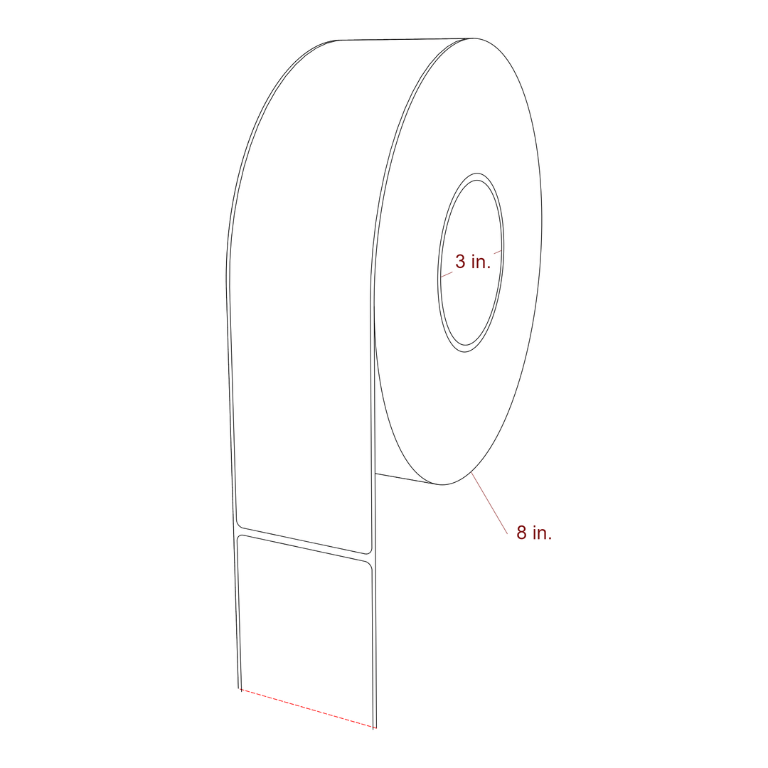 2.5 Inch x 10 Inch Rectangle Inkjet Label Roll - 3 Inch Core - 8 Inch Roll OD - 3D Perspective