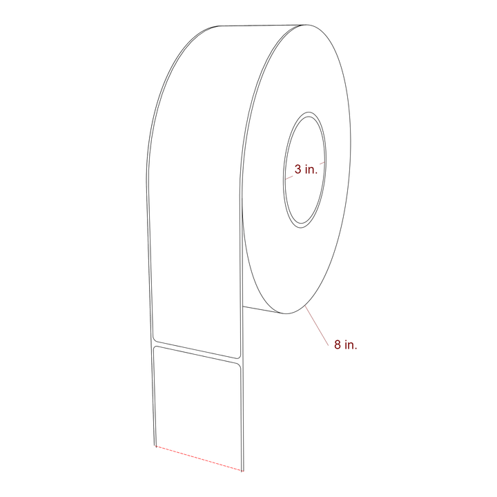 2.5 Inch x 10 Inch Rectangle Inkjet Label Roll - 3 Inch Core - 8 Inch Roll OD - 3D Perspective