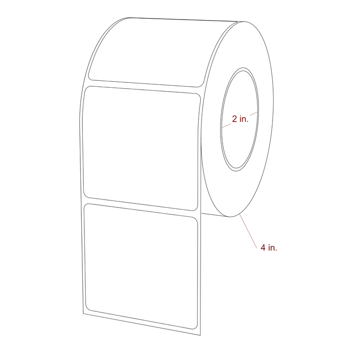 2.5 Inch x 2.25 Inch Rectangle Inkjet Label Roll - 2 Inch Core - 4 Inch Roll OD - 3D Perspective