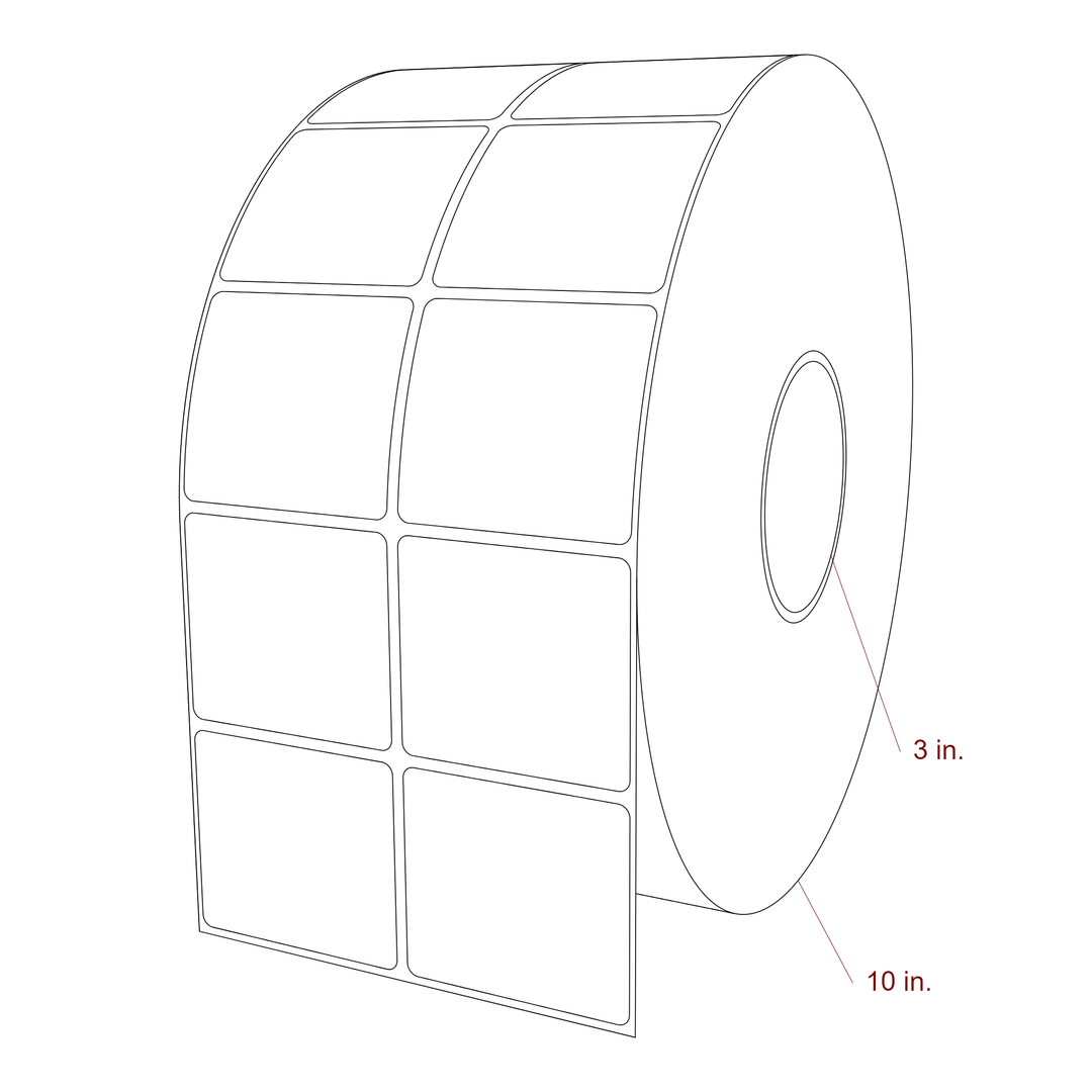 2.5 Inch x 2.25 Inch Rectangle Inkjet Label Roll - 3 Inch Core - 10 Inch Roll OD - 2Up - 3D Perspective