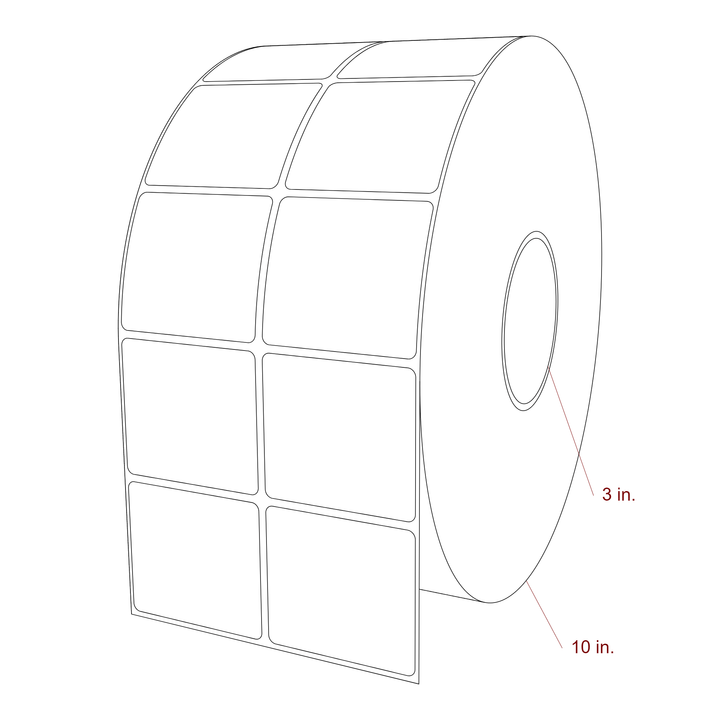 2.5 Inch x 2.25 Inch Rectangle Inkjet Label Roll - 3 Inch Core - 10 Inch Roll OD - 2Up - 3D Perspective