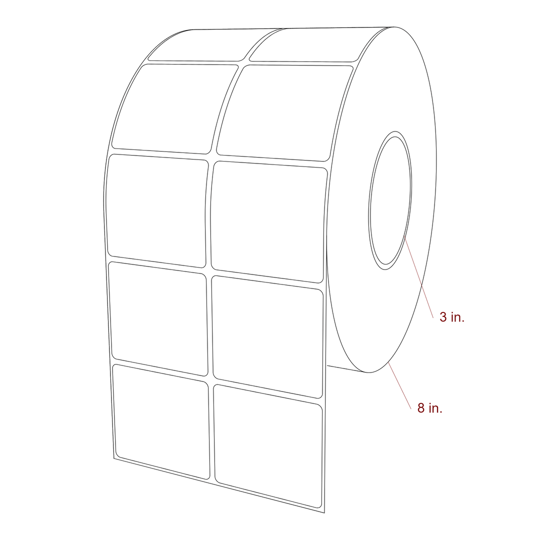 2.5 Inch x 2.25 Inch Rectangle Inkjet Label Roll - 3 Inch Core - 8 Inch Roll OD - 2Up - 3D Perspective