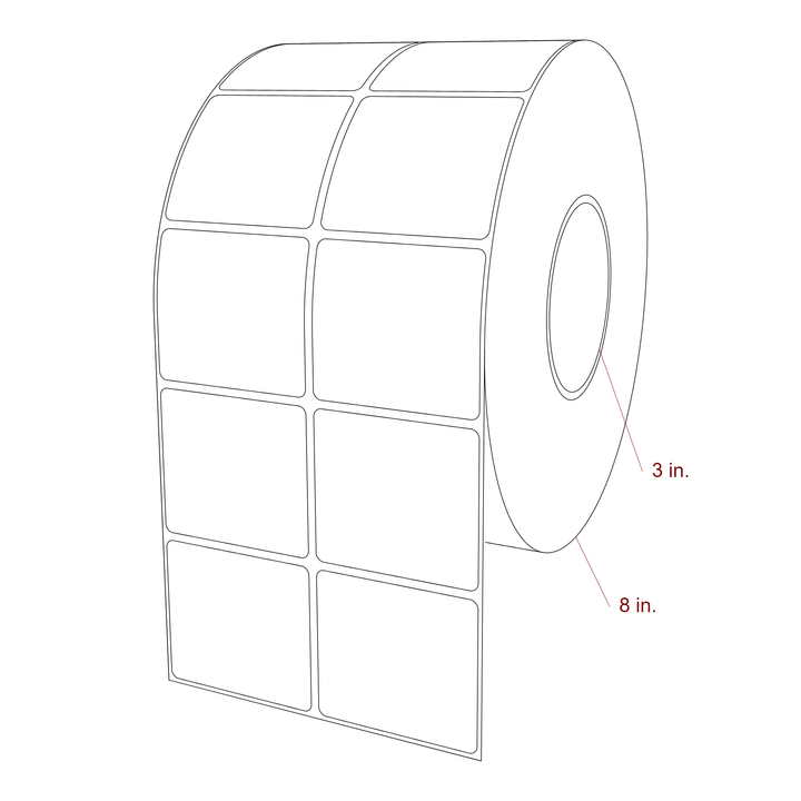 2.5 Inch x 2.25 Inch Rectangle Inkjet Label Roll - 3 Inch Core - 8 Inch Roll OD - 2Up - 3D Perspective