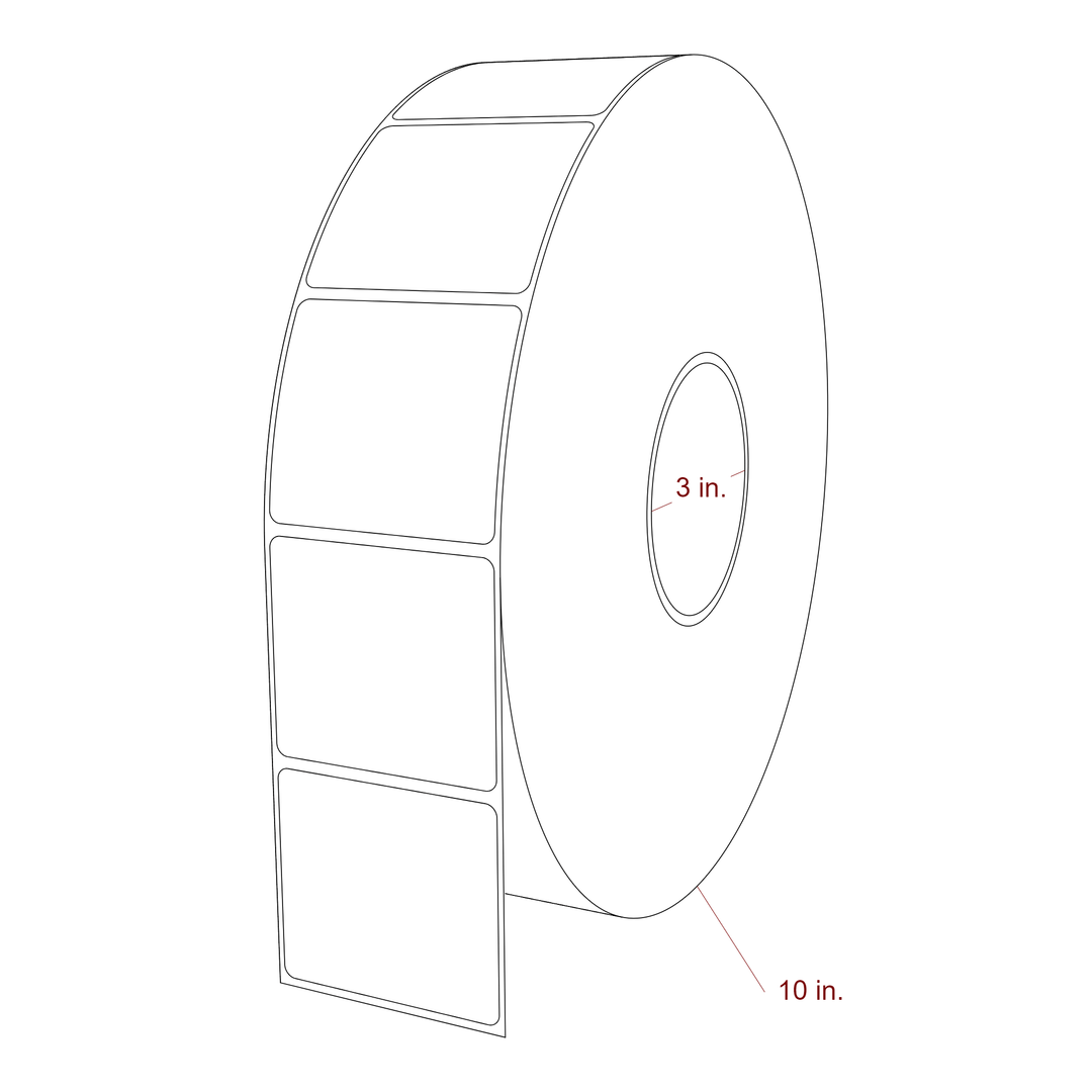 2.5 Inch x 2.25 Inch Rectangle Inkjet Label Roll - 3 Inch Core - 10 Inch Roll OD - 3D Perspective