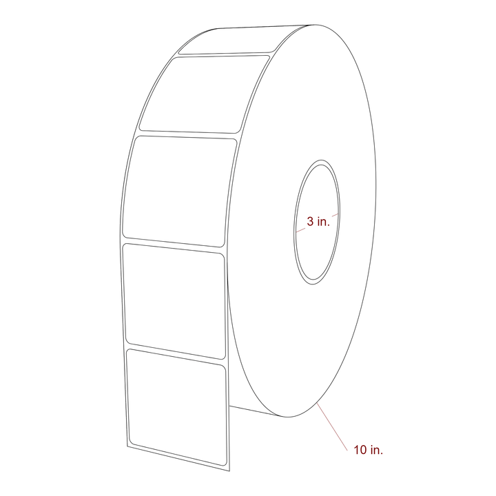 2.5 Inch x 2.25 Inch Rectangle Inkjet Label Roll - 3 Inch Core - 10 Inch Roll OD - 3D Perspective