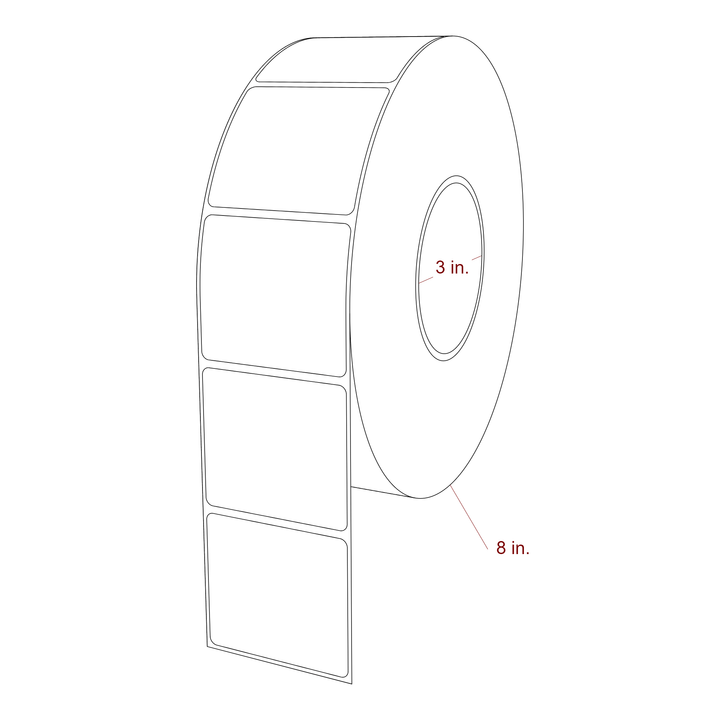 2.5 Inch x 2.25 Inch Rectangle Inkjet Label Roll - 3 Inch Core - 8 Inch Roll OD - 3D Perspective