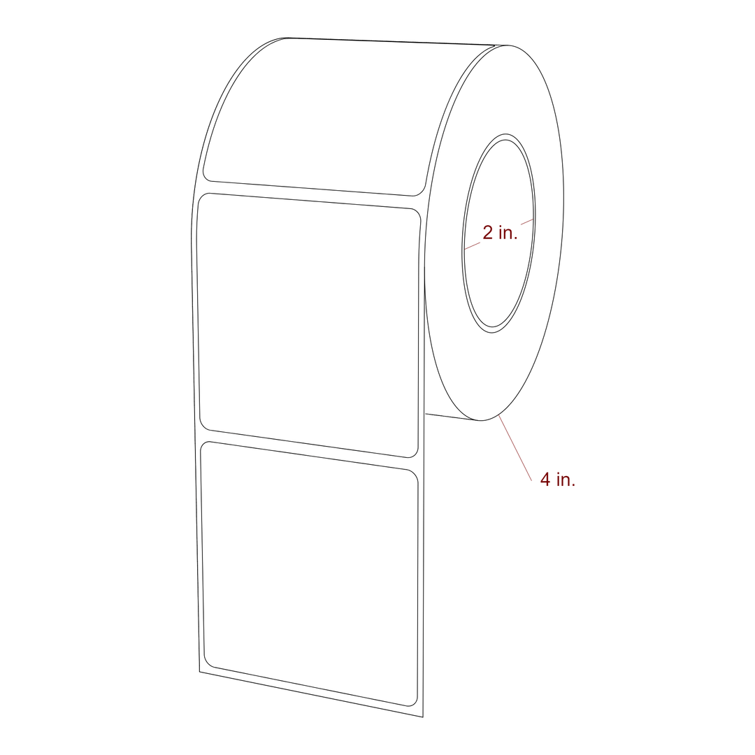 2.5 Inch x 2.5 Inch Rectangle Inkjet Label Roll - 2 Inch Core - 4 Inch Roll OD - 3D Perspective