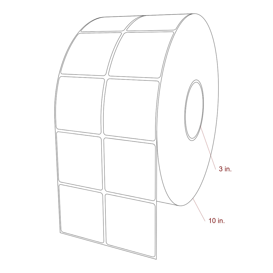 2.5 Inch x 2.5 Inch Rectangle Inkjet Label Roll - 3 Inch Core - 10 Inch Roll OD - 2Up - 3D Perspective