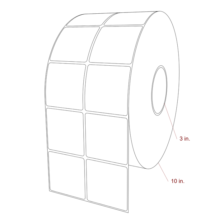 2.5 Inch x 2.5 Inch Rectangle Inkjet Label Roll - 3 Inch Core - 10 Inch Roll OD - 2Up - 3D Perspective
