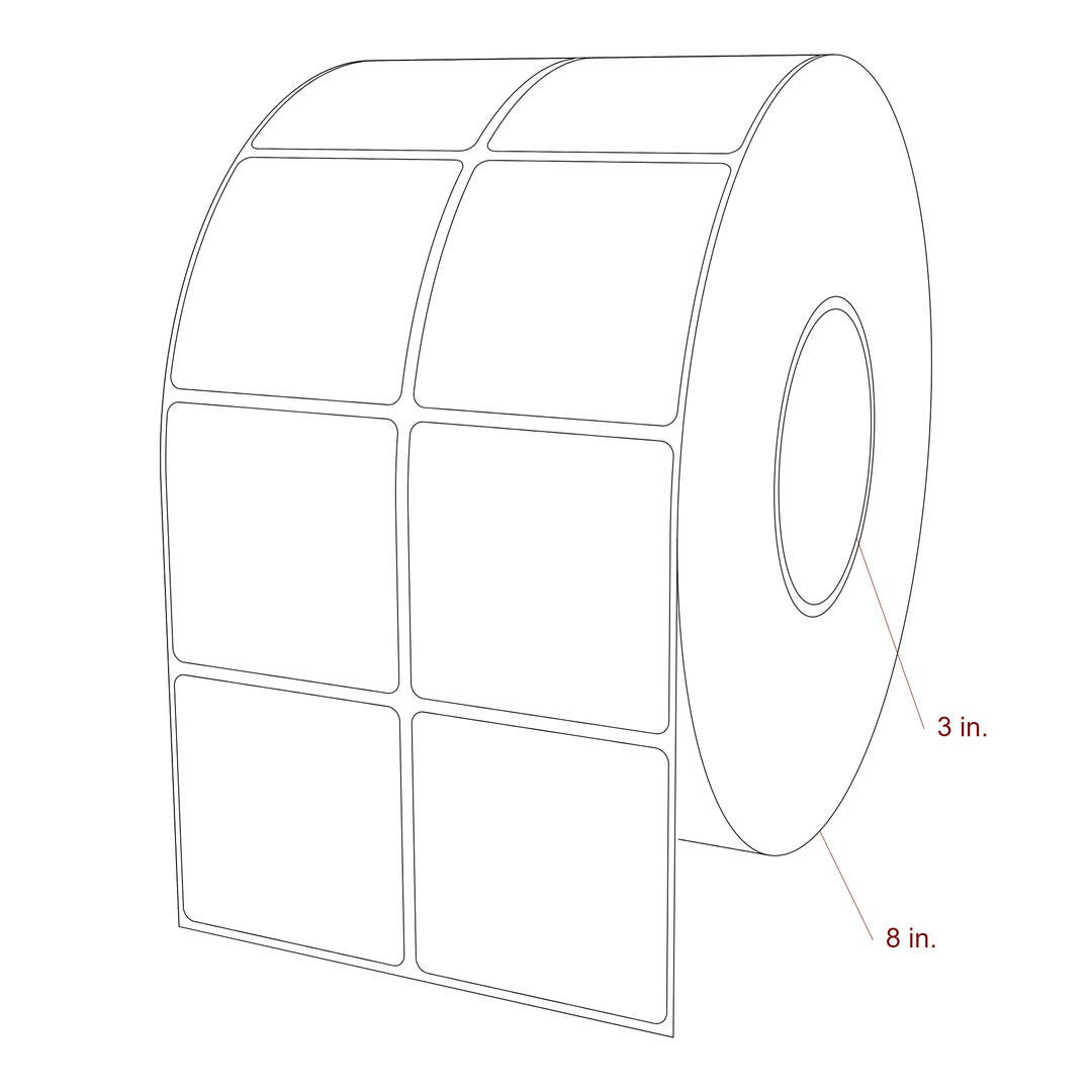 2.5 Inch x 2.5 Inch Rectangle Inkjet Label Roll - 3 Inch Core - 8 Inch Roll OD - 2Up - 3D Perspective