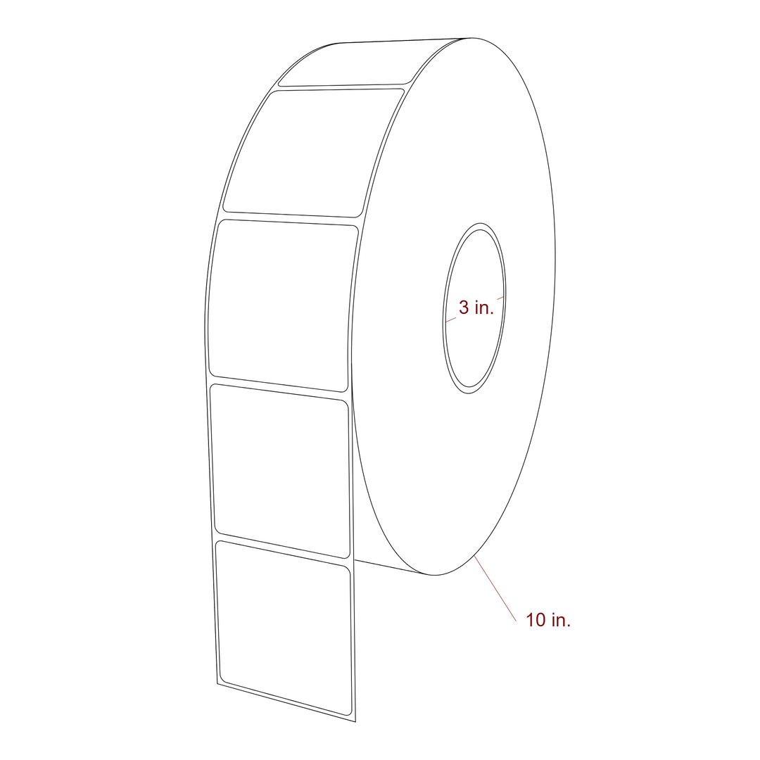 2.5 Inch x 2.5 Inch Rectangle Inkjet Label Roll - 3 Inch Core - 10 Inch Roll OD - 3D Perspective