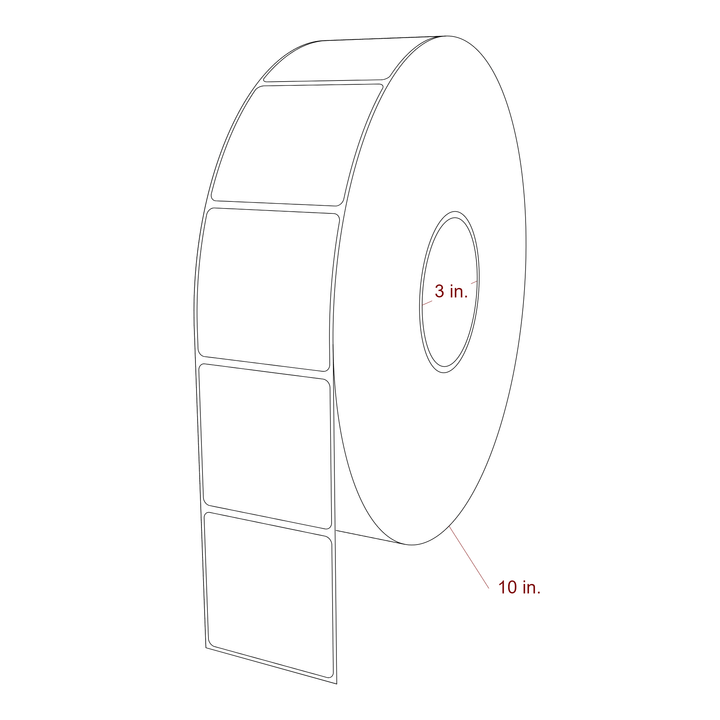 2.5 Inch x 2.5 Inch Rectangle Inkjet Label Roll - 3 Inch Core - 10 Inch Roll OD - 3D Perspective