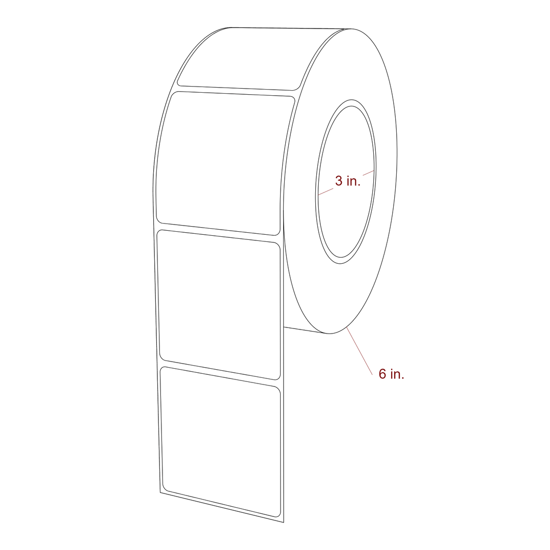 2.5 Inch x 2.5 Inch Rectangle Inkjet Label Roll - 3 Inch Core - 6 Inch Roll OD - 3D Perspective