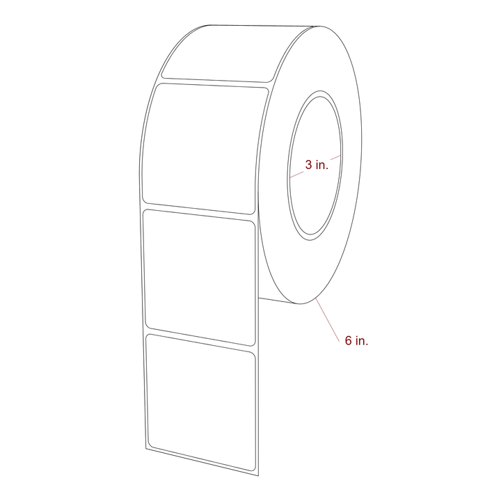 2.5 Inch x 2.5 Inch Rectangle Inkjet Label Roll - 3 Inch Core - 6 Inch Roll OD - 3D Perspective
