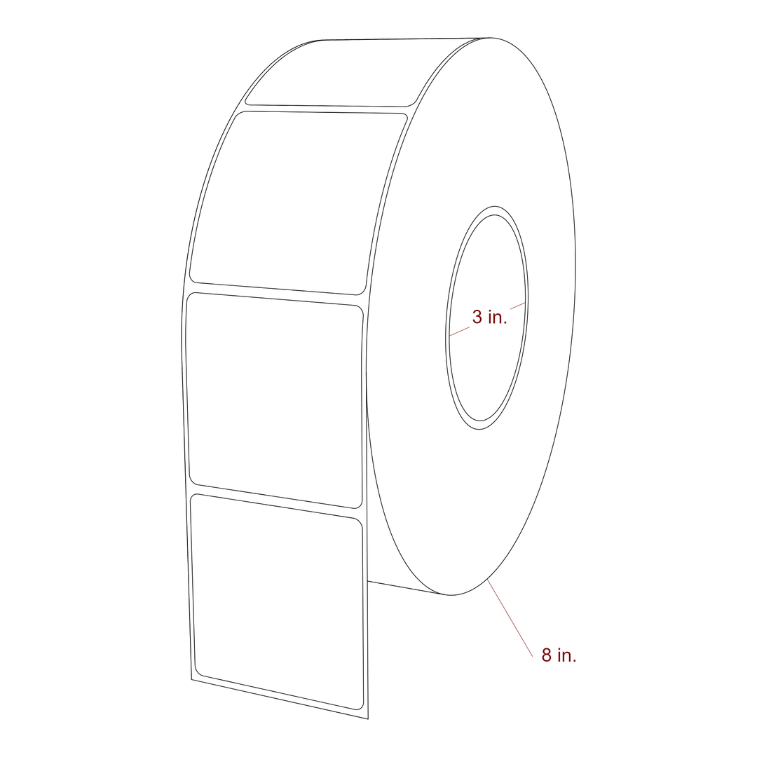 2.5 Inch x 2.5 Inch Rectangle Inkjet Label Roll - 3 Inch Core - 8 Inch Roll OD - 3D Perspective