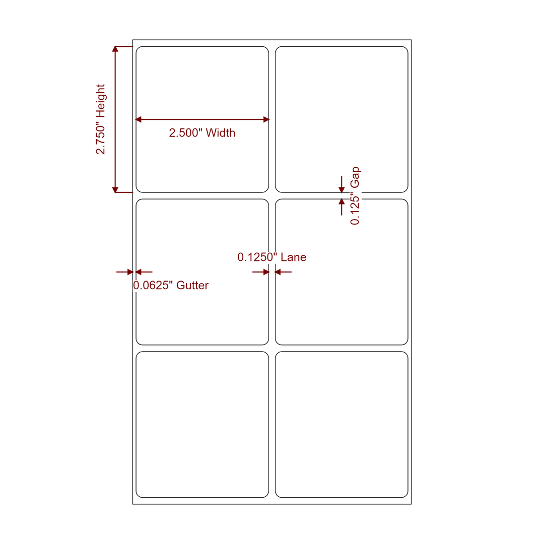 2.5 Inch x 2.75 Inch Rectangle Inkjet Label Roll - 2Up - 2D Drawing