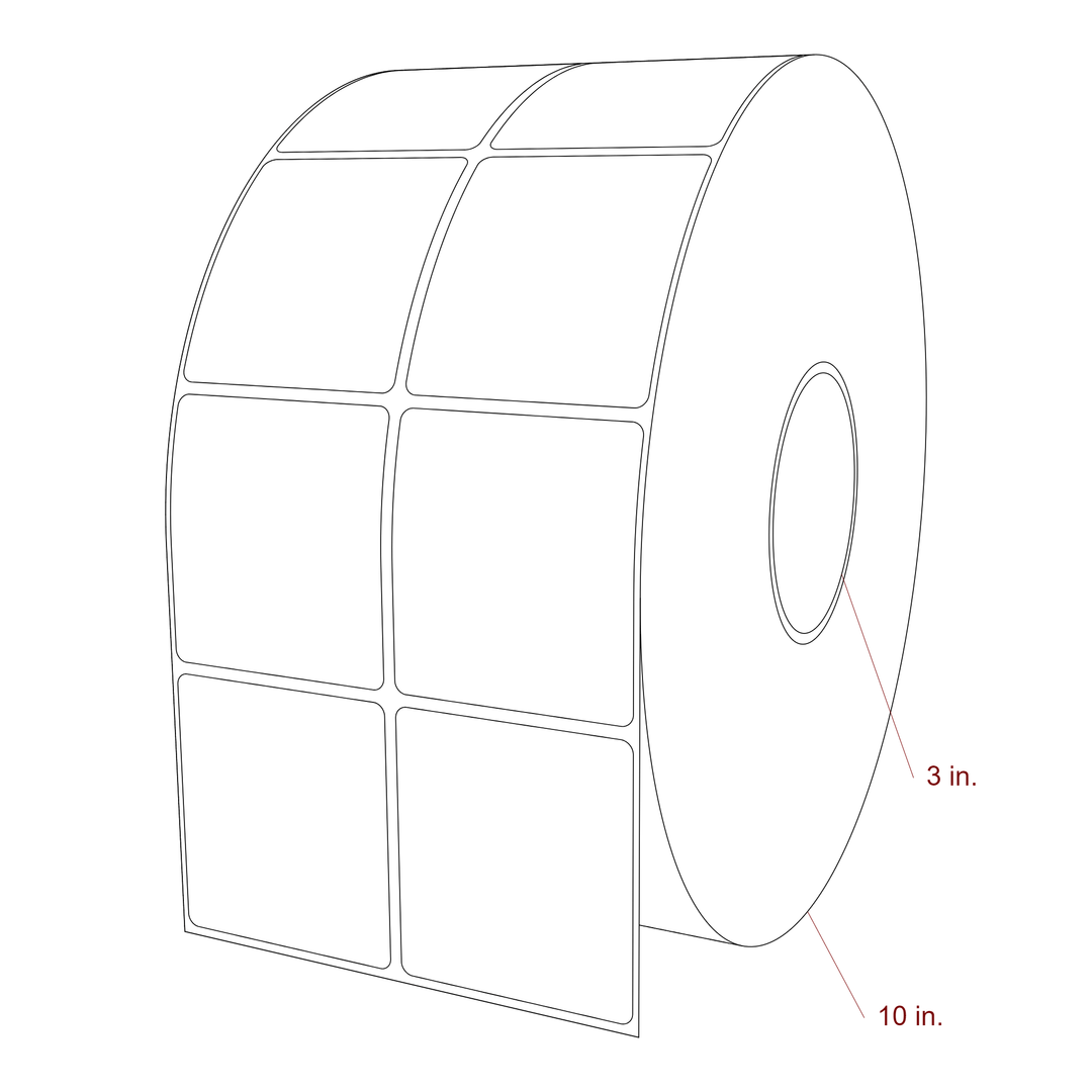 2.5 Inch x 2.75 Inch Rectangle Inkjet Label Roll - 3 Inch Core - 10 Inch Roll OD - 2Up - 3D Perspective