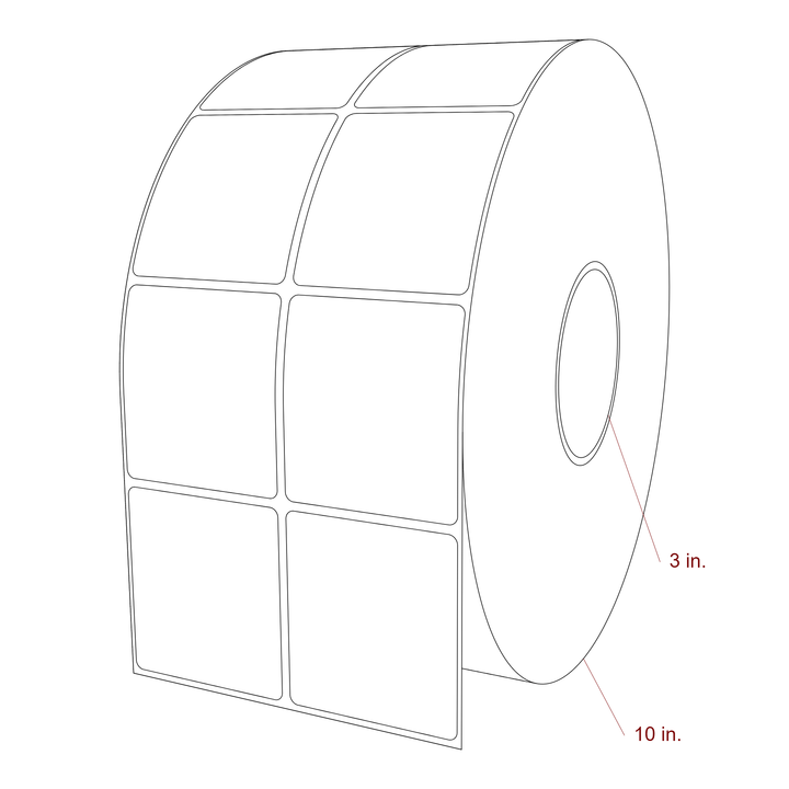2.5 Inch x 2.75 Inch Rectangle Inkjet Label Roll - 3 Inch Core - 10 Inch Roll OD - 2Up - 3D Perspective