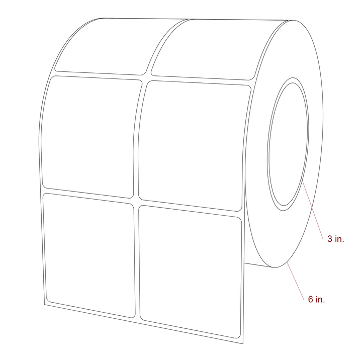 2.5 Inch x 2.75 Inch Rectangle Inkjet Label Roll - 3 Inch Core - 6 Inch Roll OD - 2Up - 3D Perspective