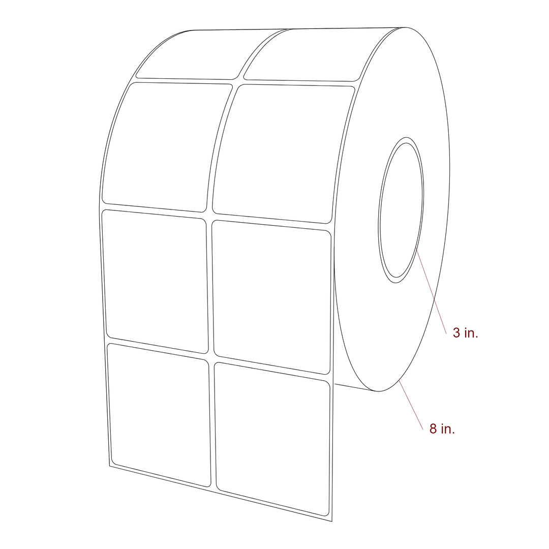 2.5 Inch x 2.75 Inch Rectangle Inkjet Label Roll - 3 Inch Core - 8 Inch Roll OD - 2Up - 3D Perspective