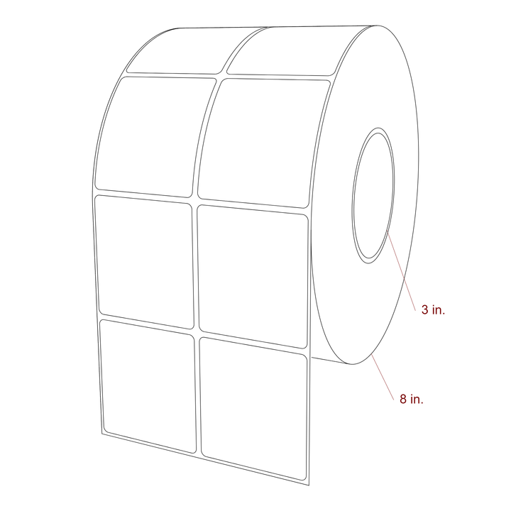 2.5 Inch x 2.75 Inch Rectangle Inkjet Label Roll - 3 Inch Core - 8 Inch Roll OD - 2Up - 3D Perspective