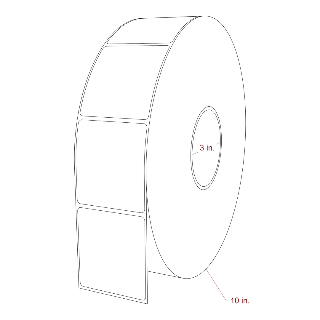 2.5 Inch x 2.75 Inch Rectangle Inkjet Label Roll - 3 Inch Core - 10 Inch Roll OD - 3D Perspective