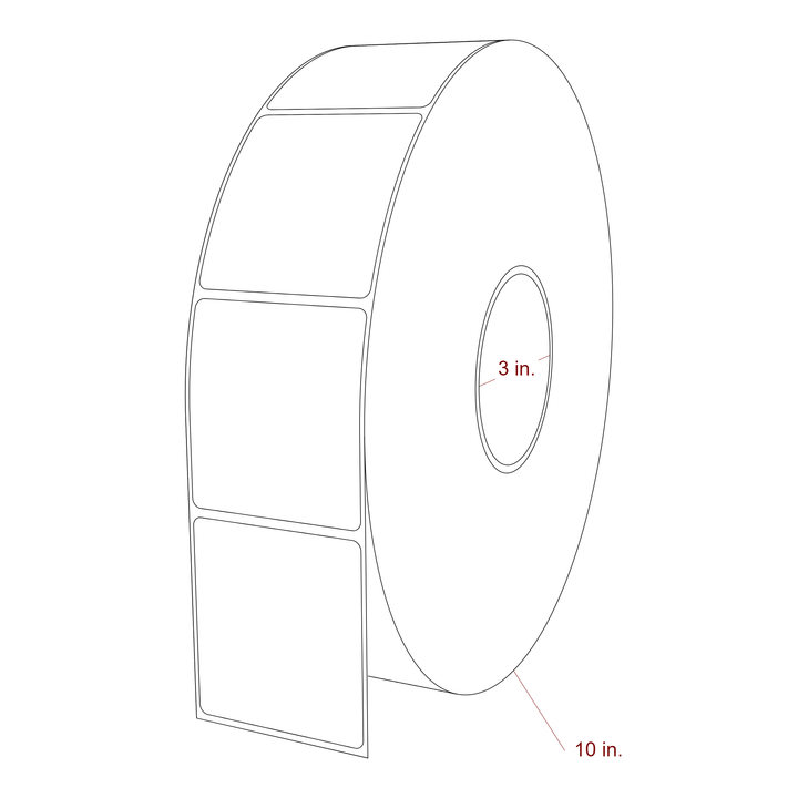 2.5 Inch x 2.75 Inch Rectangle Inkjet Label Roll - 3 Inch Core - 10 Inch Roll OD - 3D Perspective