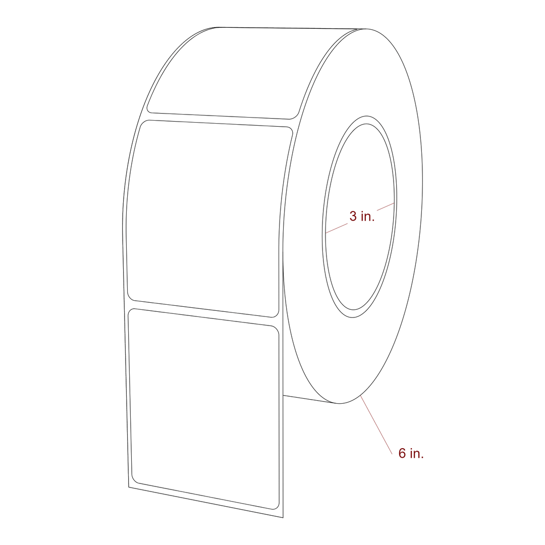 2.5 Inch x 2.75 Inch Rectangle Inkjet Label Roll - 3 Inch Core - 6 Inch Roll OD - 3D Perspective
