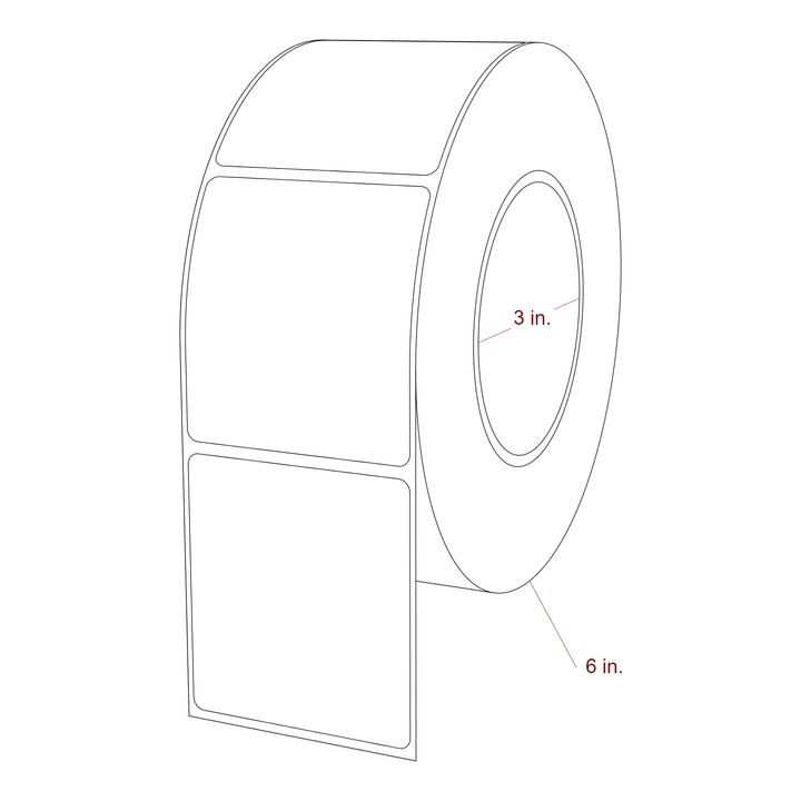 2.5 Inch x 2.75 Inch Rectangle Inkjet Label Roll - 3 Inch Core - 6 Inch Roll OD - 3D Perspective