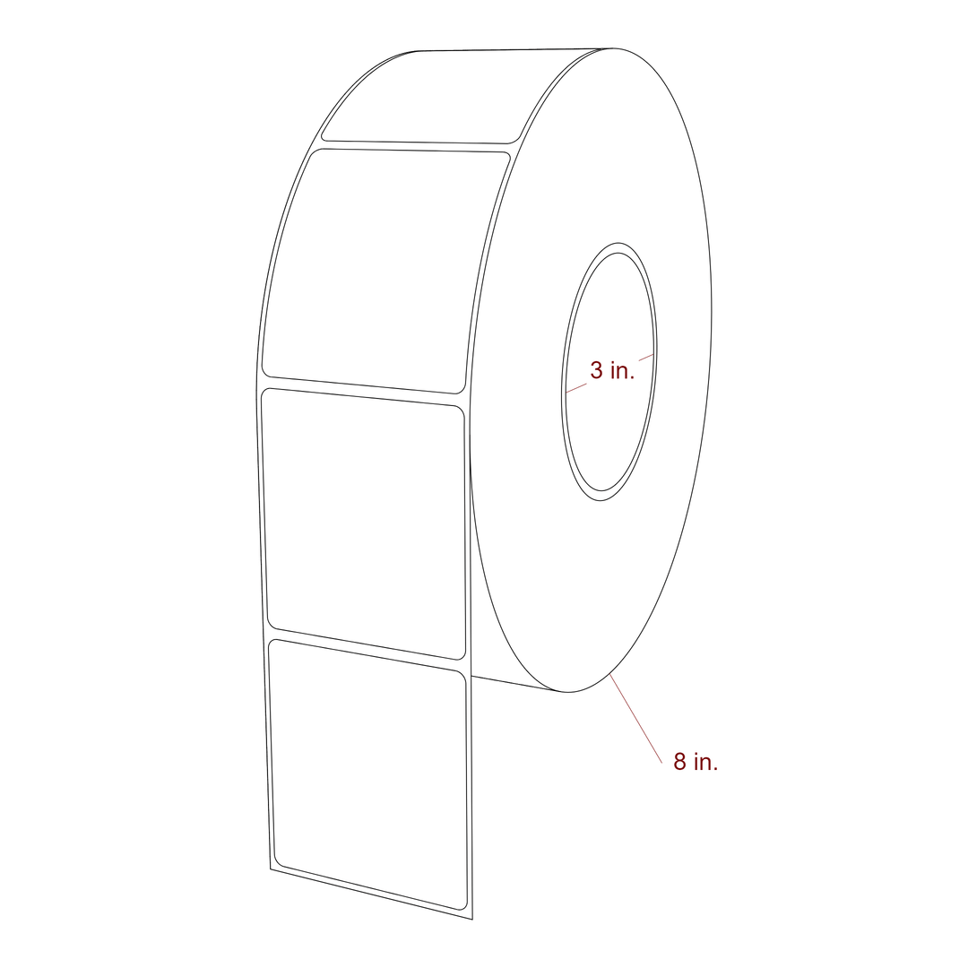 2.5 Inch x 2.75 Inch Rectangle Inkjet Label Roll - 3 Inch Core - 8 Inch Roll OD - 3D Perspective