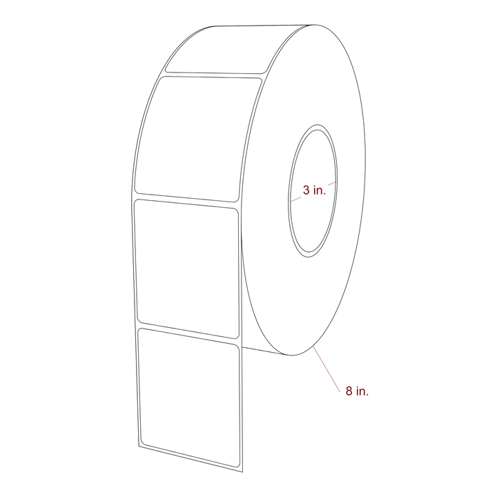 2.5 Inch x 2.75 Inch Rectangle Inkjet Label Roll - 3 Inch Core - 8 Inch Roll OD - 3D Perspective