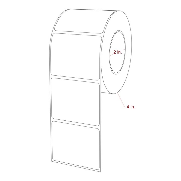 2.5 Inch x 2 Inch Rectangle Inkjet Label Roll - 2 Inch Core - 4 Inch Roll OD - 3D Perspective