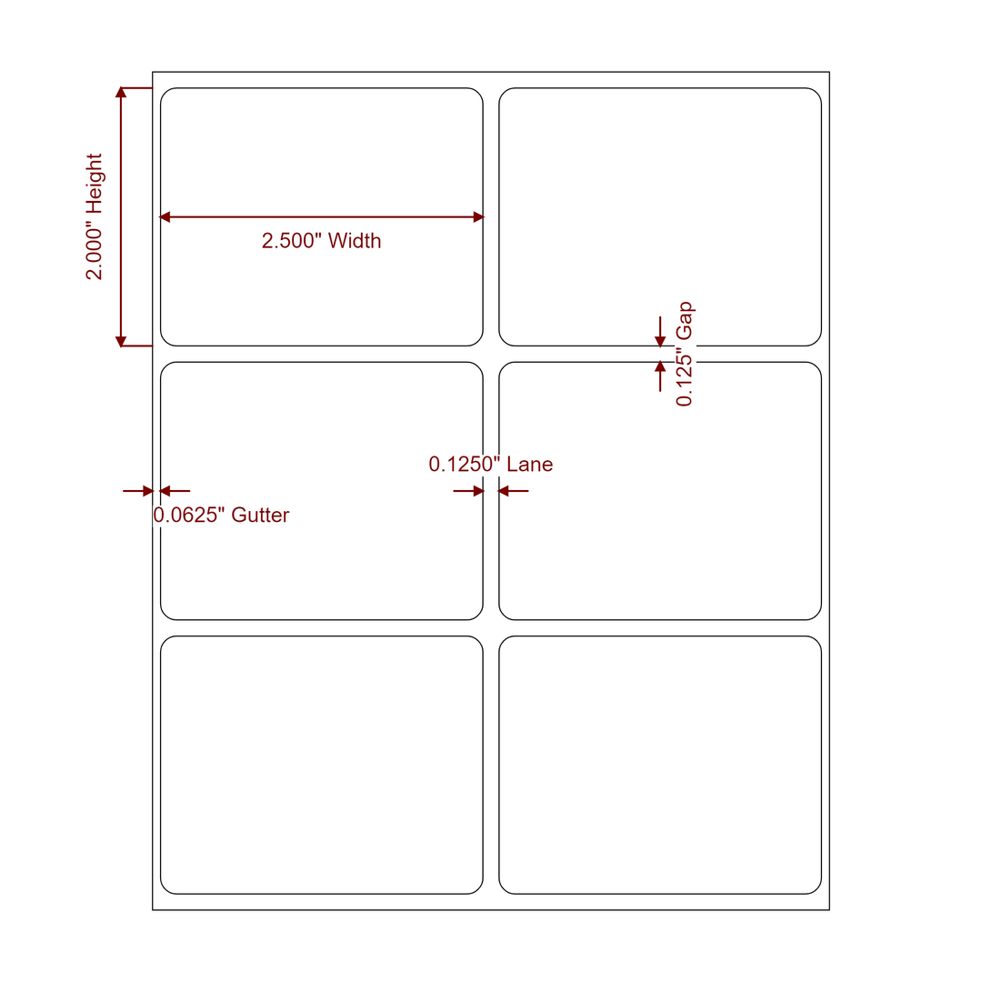 2.5 Inch x 2 Inch Rectangle Inkjet Label Roll - 2Up - 2D Drawing