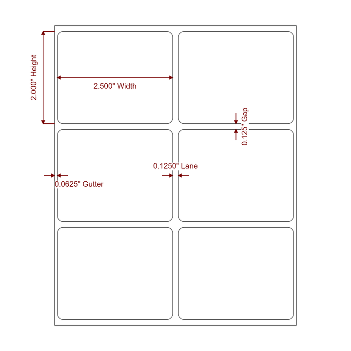 2.5 Inch x 2 Inch Rectangle Inkjet Label Roll - 2Up - 2D Drawing