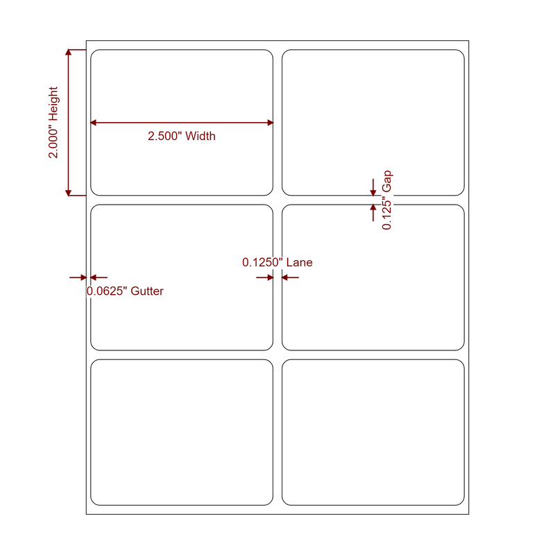 2.5" x 2" Inkjet Label Rolls | 2-Up | Fits Epson ColorWorks, VIPColor & Primera - Label Diagram