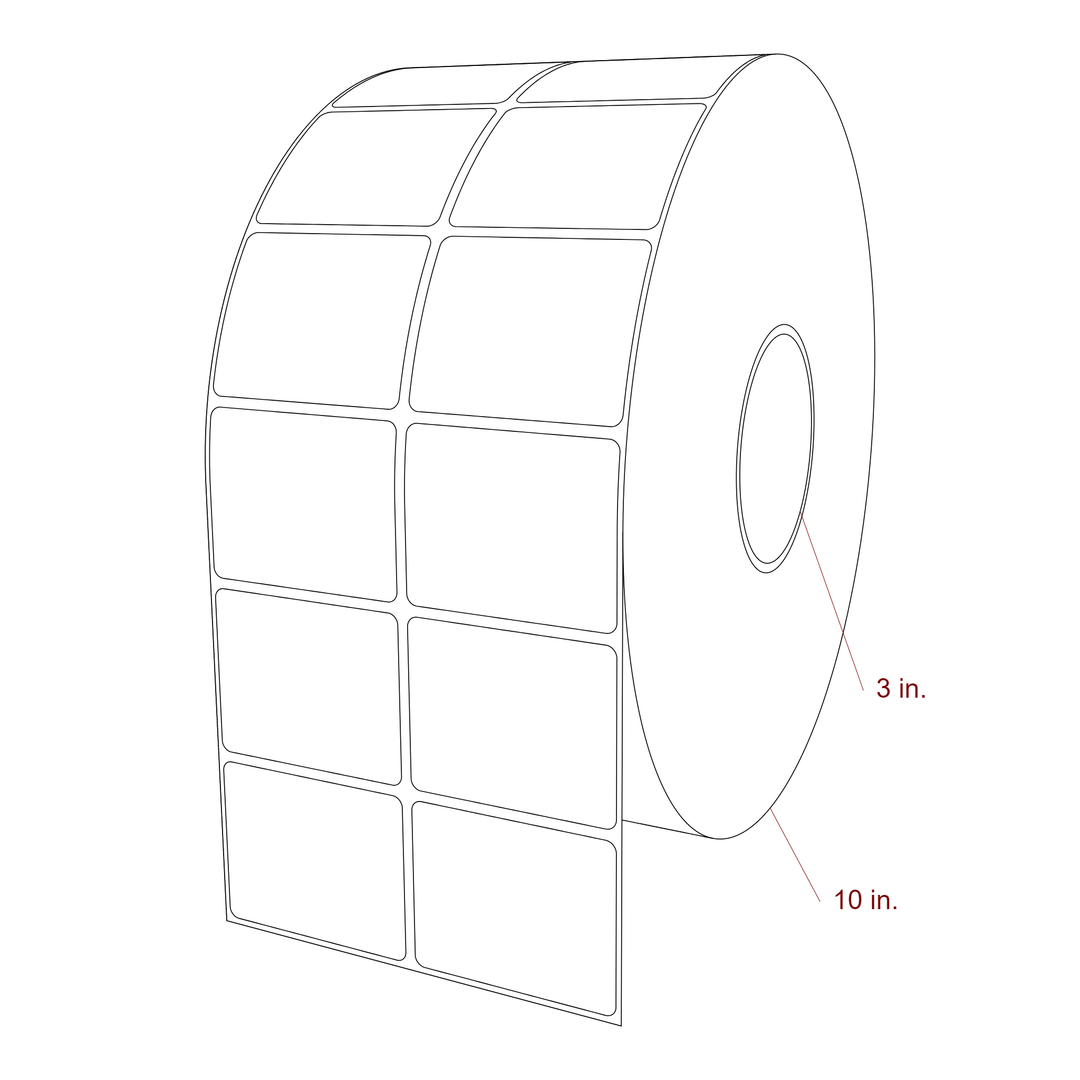 2.5 Inch x 2 Inch Rectangle Inkjet Label Roll - 3 Inch Core - 10 Inch Roll OD - 2Up - 3D Perspective