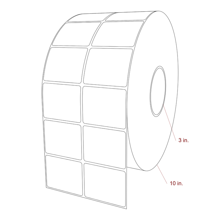 2.5 Inch x 2 Inch Rectangle Inkjet Label Roll - 3 Inch Core - 10 Inch Roll OD - 2Up - 3D Perspective