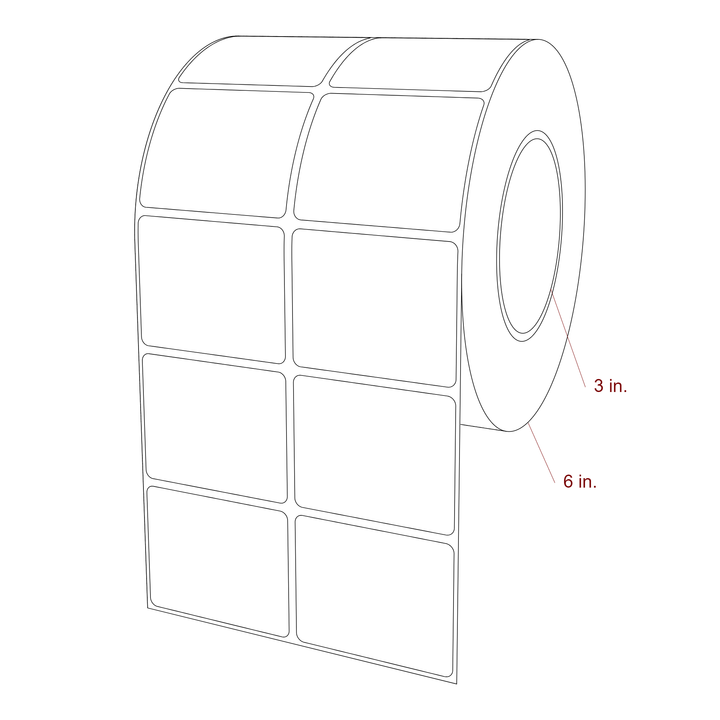 2.5 Inch x 2 Inch Rectangle Inkjet Label Roll - 3 Inch Core - 6 Inch Roll OD - 2Up - 3D Perspective