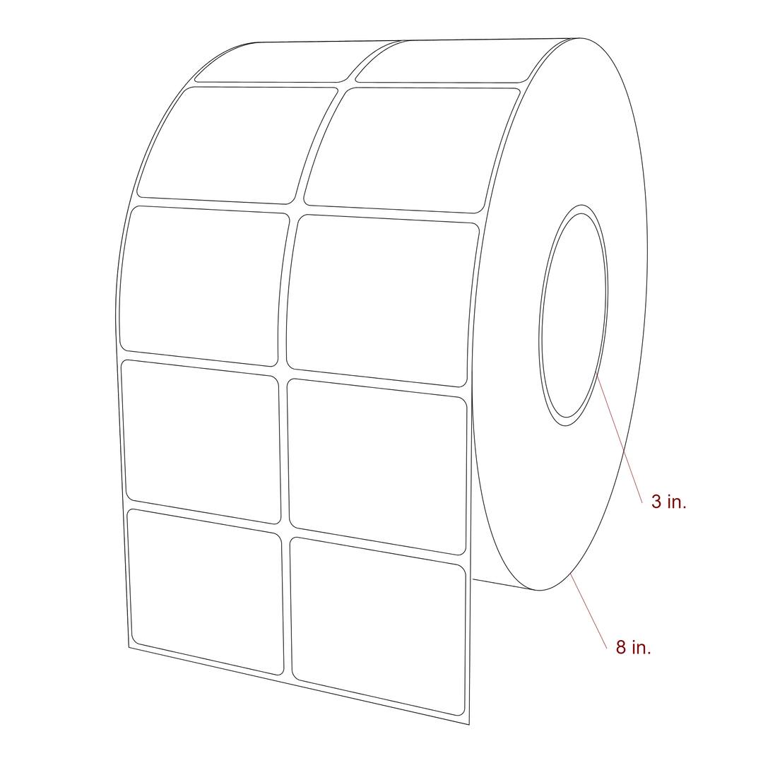 2.5 Inch x 2 Inch Rectangle Inkjet Label Roll - 3 Inch Core - 8 Inch Roll OD - 2Up - 3D Perspective